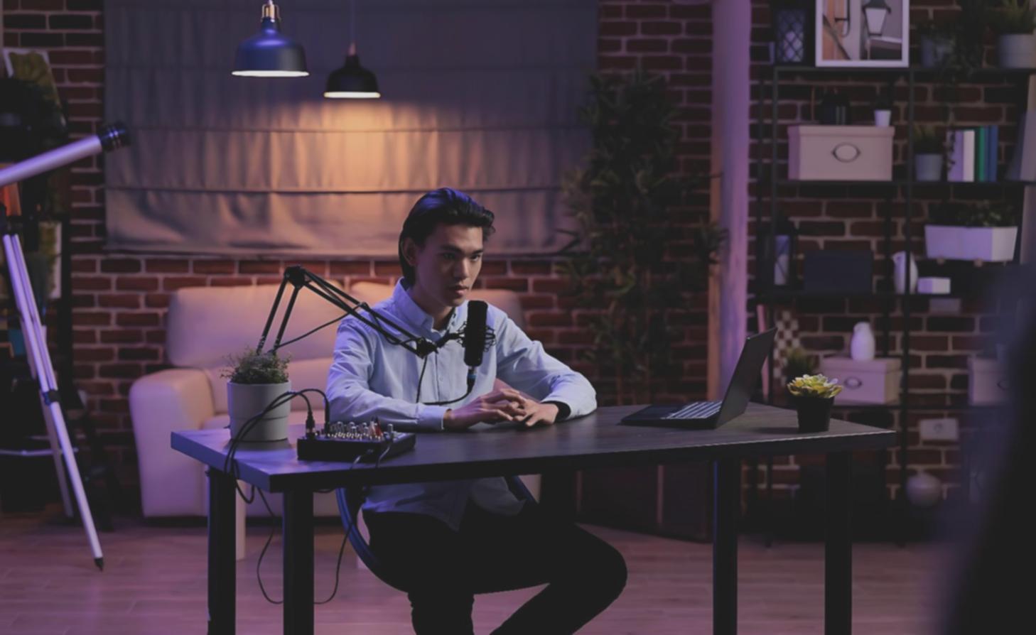 A newsroom environment showing journalists collaborating on digital stories